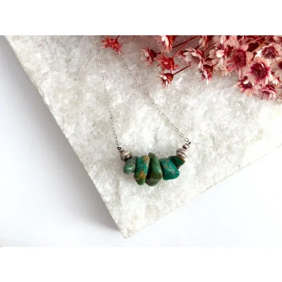 Freeform Turquoise Gemstone Sterling Silver 925 Vintage Pendant Necklace - 16" - Picture 14 of 15